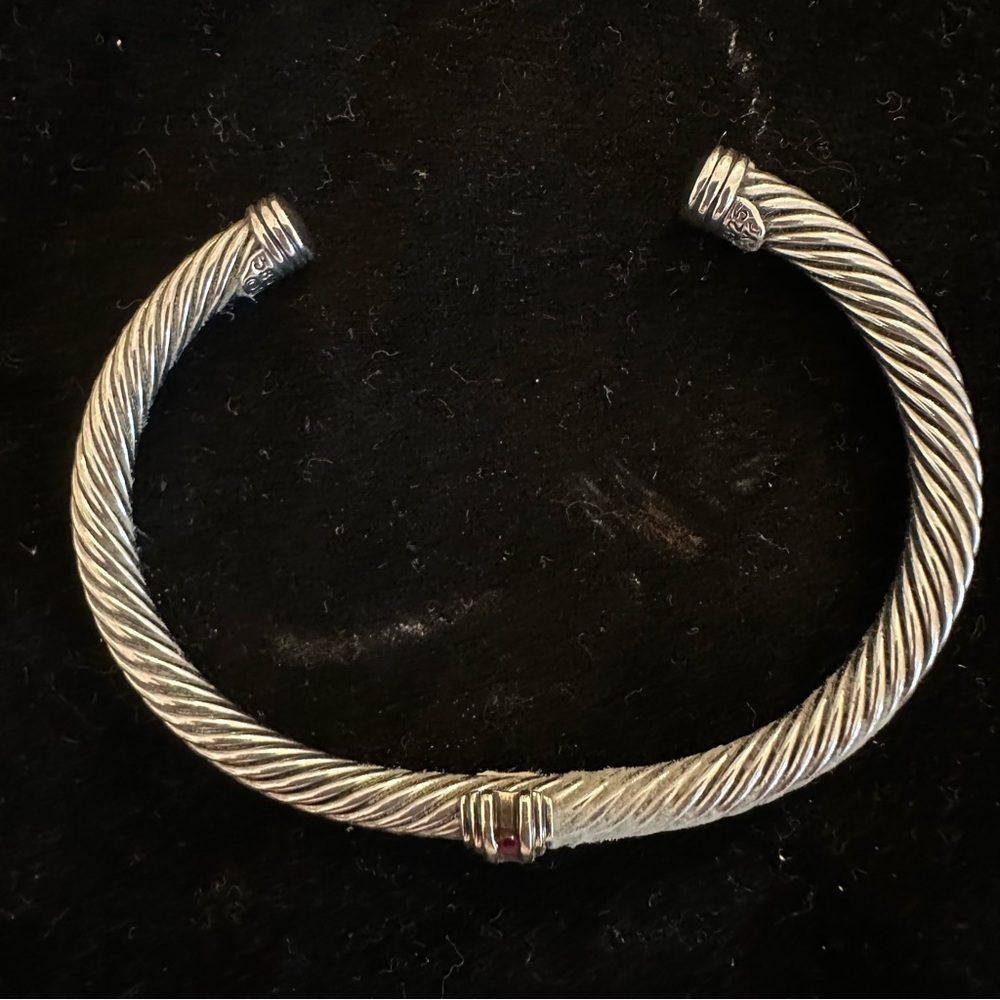 David Yurman 5mm Cable Classic Station Bracelet 14K Gold and Rubies - Picture 2 of 9